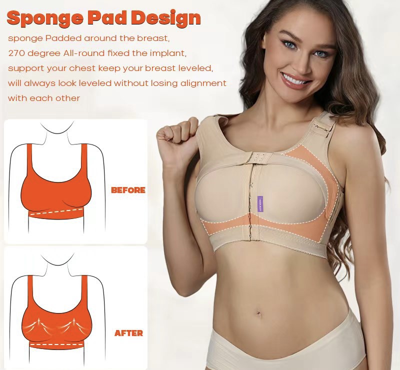 Close-up of the adjustable front hook-and-eye closure on a Baddie Booty compression bra.